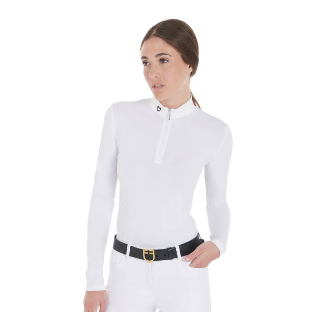 Pólo feminino de competição slim fit manga longa