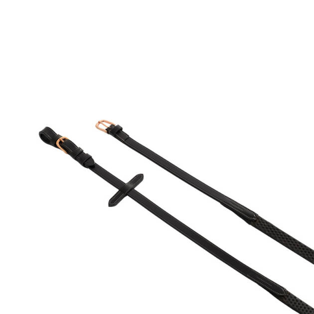 Rédeas para cabeçada inglesa couro e borracha fivelas rose gold