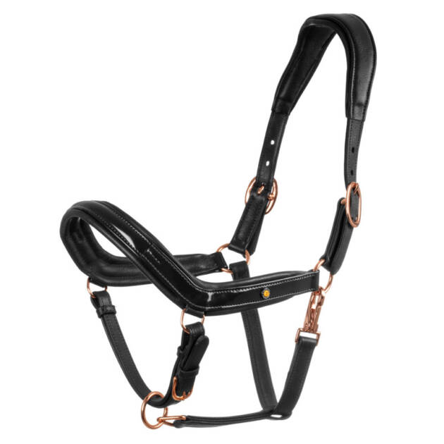 Caveira couro brilhante fivelas rose gold