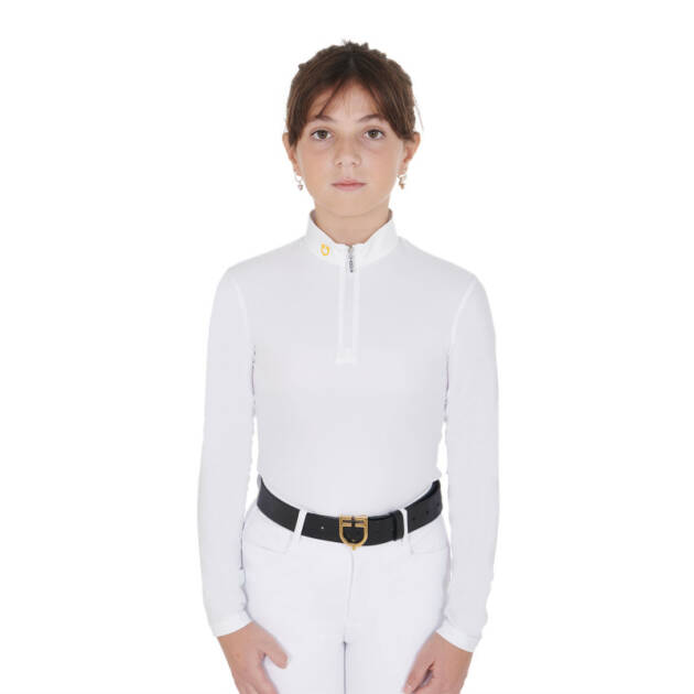 Polo slim fit infantil em tecido técnico felpado