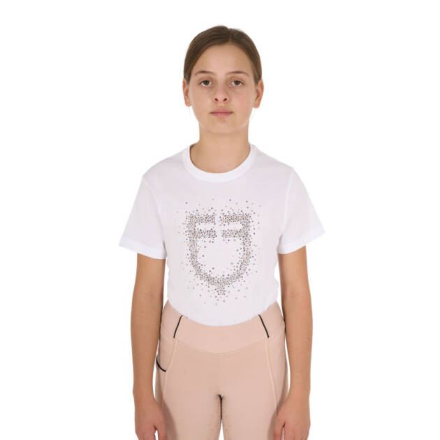 Camiseta infantil slim fit com logotipo glitter rosa