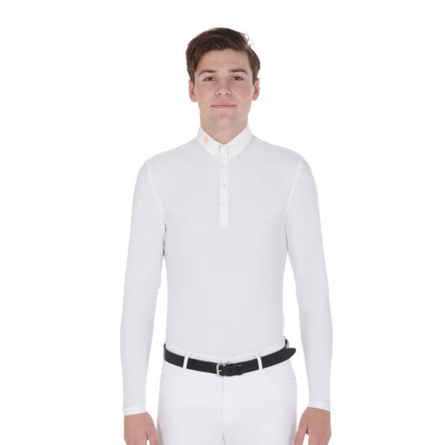Polo masculina de manga longa em tecido técnico felpado