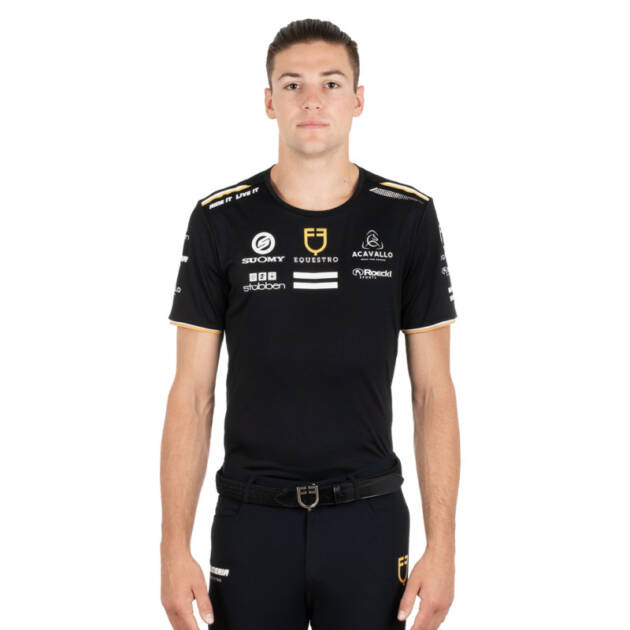 Camiseta masculina multilogo tecido técnico