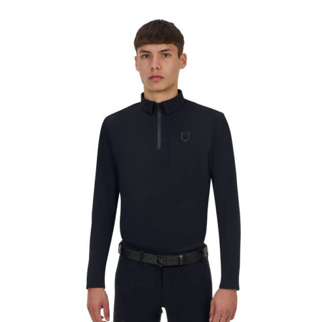 Camiseta polo masculina Equestro Ridertechnology manga longa e zíper