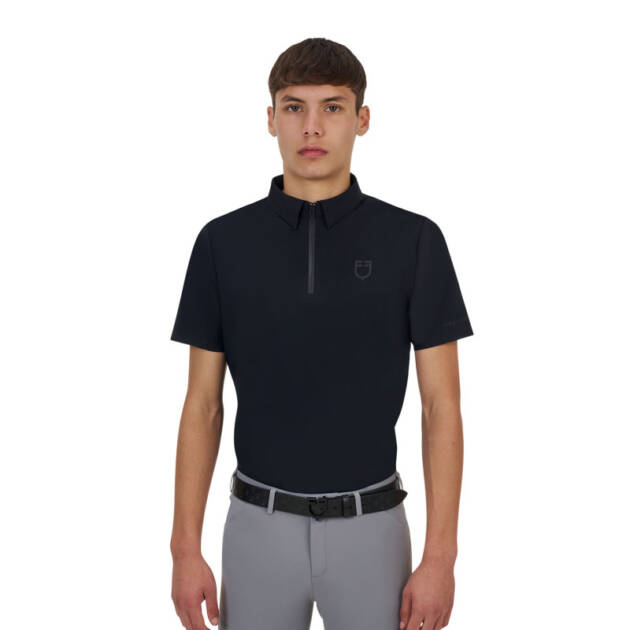 Polo de treino masculino Equestro Ridertechnology mangas curtas e zíper