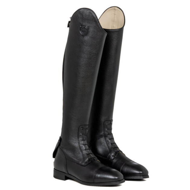 Botas unissexo em couro de bezerro com atacadores frontais
