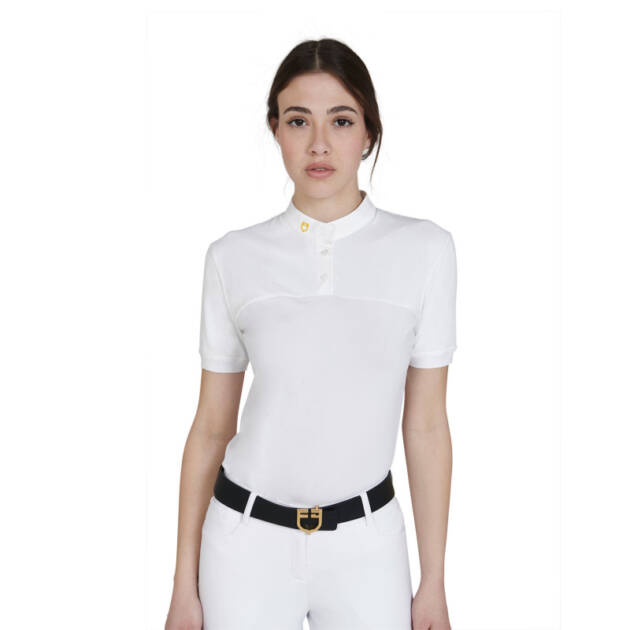 Polo feminino slim fit tecido técnico e mesh