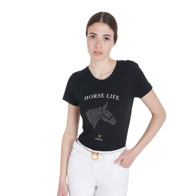 Camiseta feminina slim fit Horse Life com strass