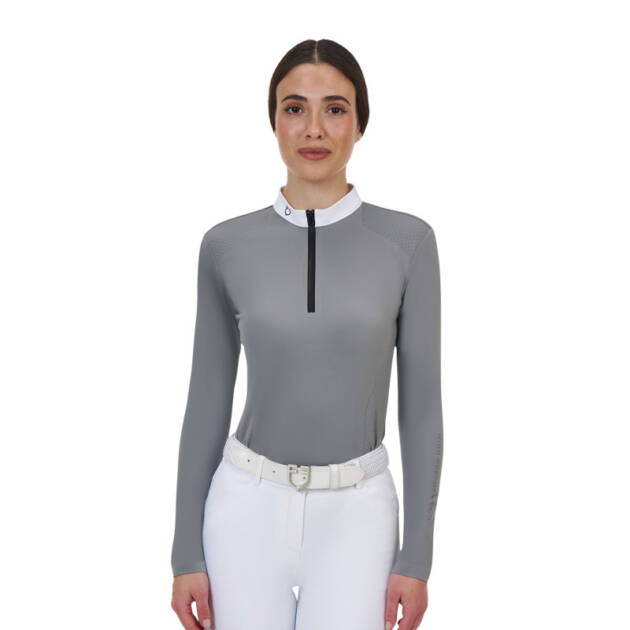 Polo concurso feminino Equestro Ridertechnology manga longa e zíper