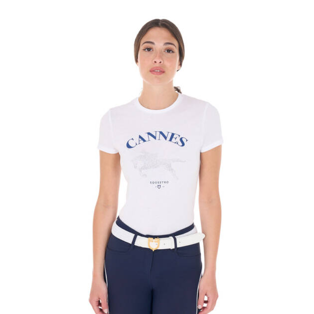 Camiseta feminina Cannes de algodão com strass