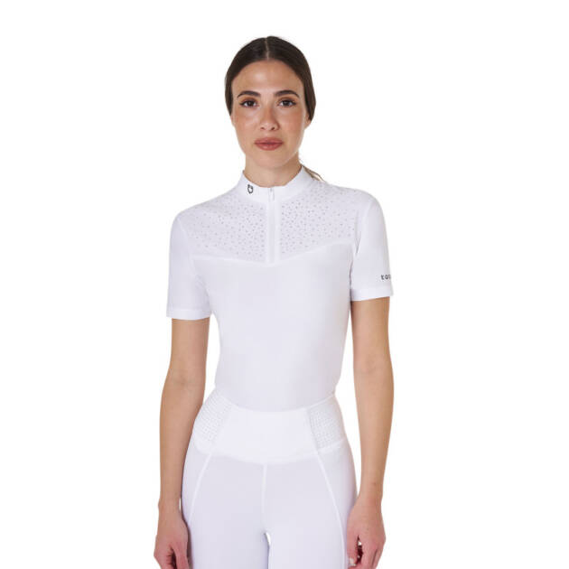 Coleção Black Label Feminina Camisa Polo Competition Strass Manga Curta Zíper