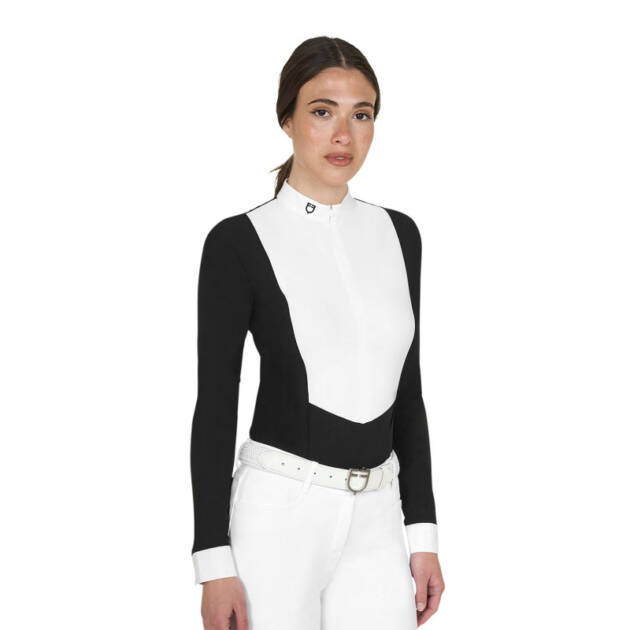 Polo feminino de manga longa com zíper
