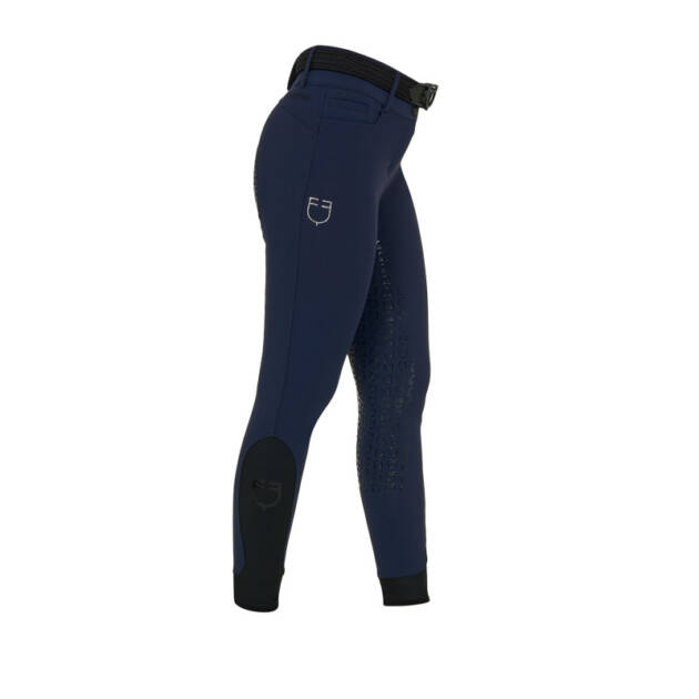 Calças femininas full grip de cintura alta com logotipo em strass