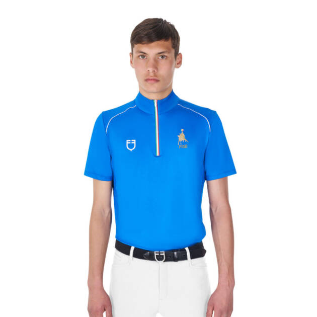 Polo masculino de treino com zíper tricolor Equestro X FISE