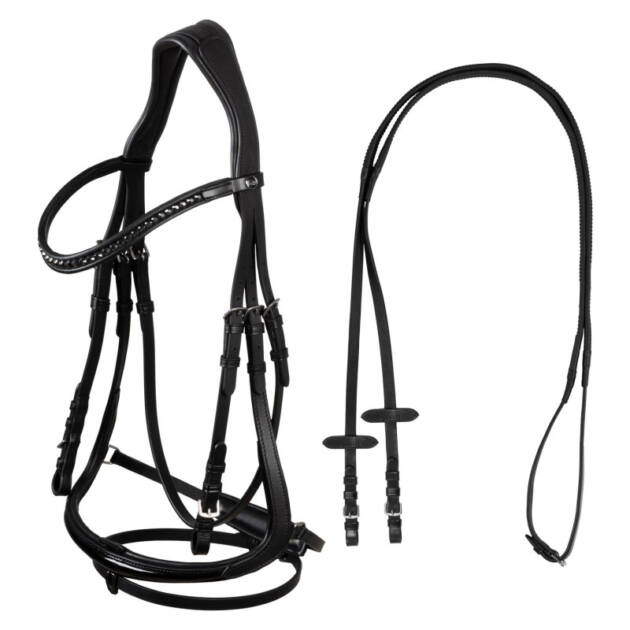 Cabezada de dressage modelo Hemelite con riendas de borracha