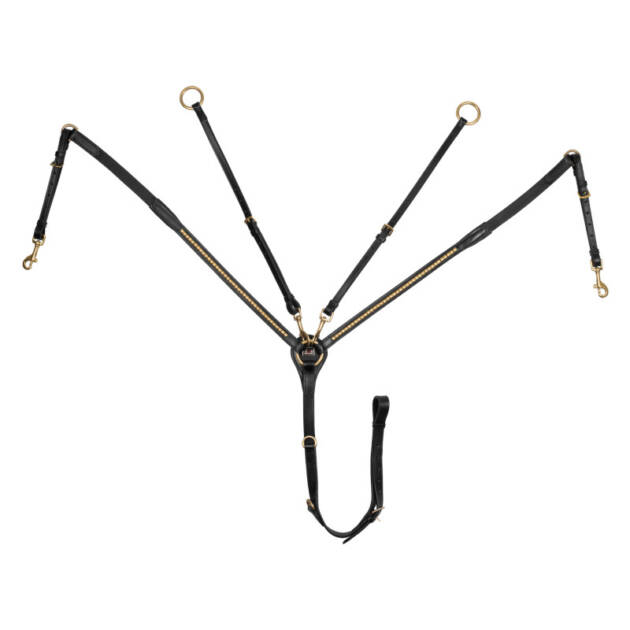 Peitoral com forqueta em couro com clincher dourado