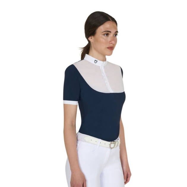 Pólo de competição elegante feminino em jacquard de manga curta