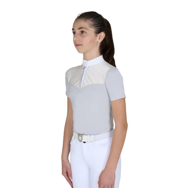 Polo concurso para menina slim fit com inserções em tecido tipo seda