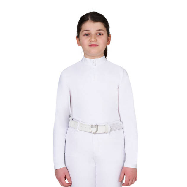 Polo de concurso para menina com inserções em micromesh