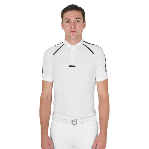 Polo masculina slim fit de manga curta para competição