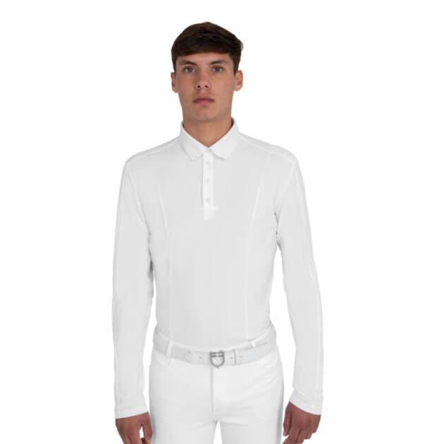 Polo de concurso masculina com inserções em mesh e caneladas