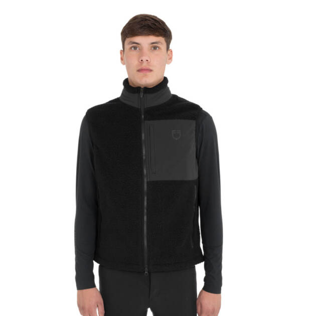Colete masculino em fleece teddy com bolso frontal
