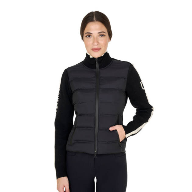 Casaco feminino de nylon e malha com zíper