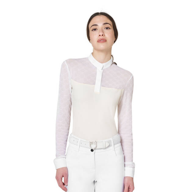 Polo de concurso feminina de mangas compridas com tule