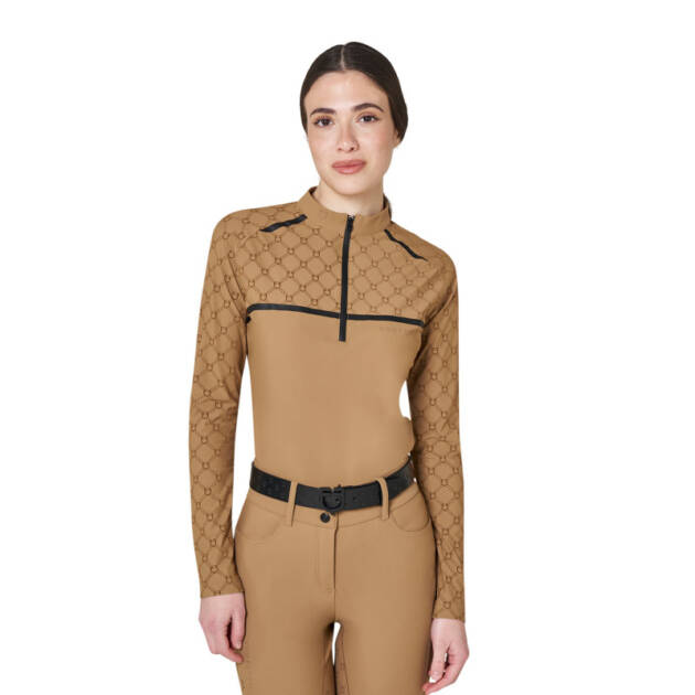 Polo de treino feminina de mangas compridas com estampa monograma