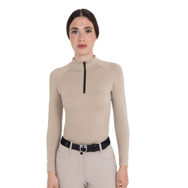Polo de treino feminina em malha técnica com zíper