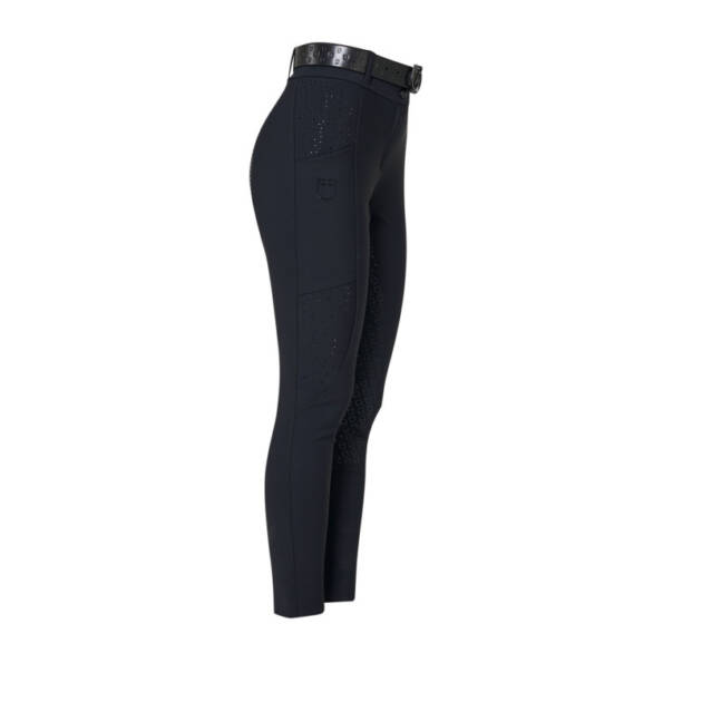 Calças femininas de cintura alta full grip com strass