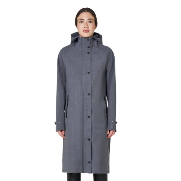 Softshell feminino comprido em mistura de lã com abertura posterior