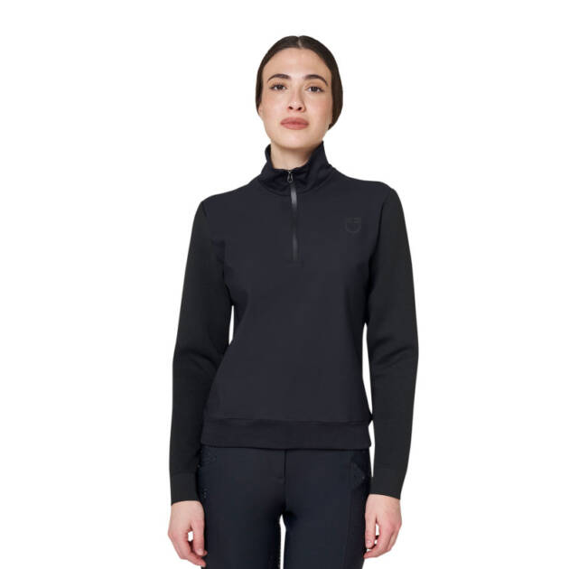 Moletom técnico feminino com gola alta e zíper 3/4