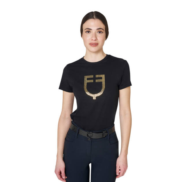 Camiseta feminina com logo em lâmina