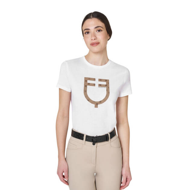 Camiseta feminina com logótipo monograma efeito veludo