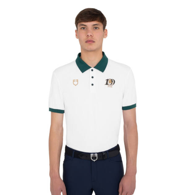 Polo masculina de treino com três botões Equestro X FISE 100