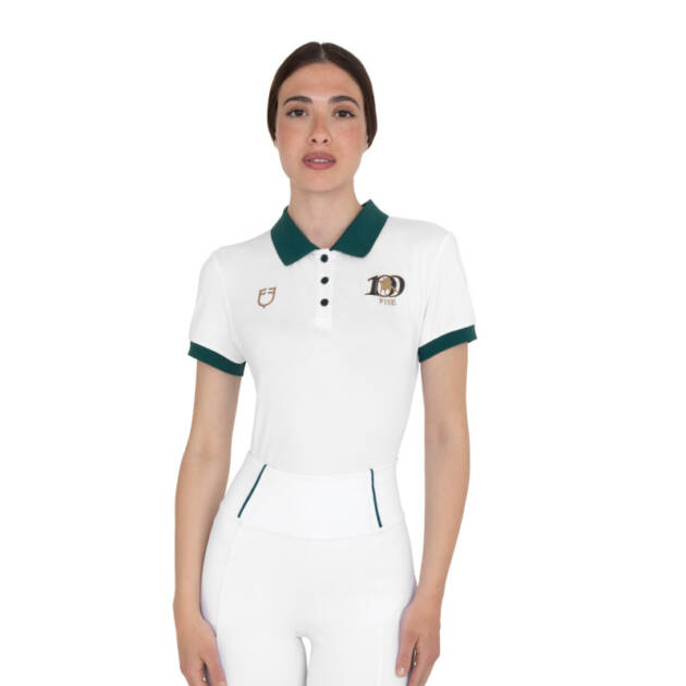 Polo feminina de treino com três botões Equestro X FISE 100